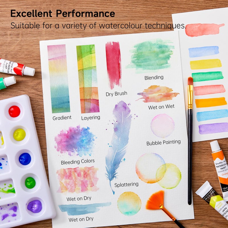 Shuttle Art Watercolor Paint Set, 36 Colors Watercolor Paint in Tubes (12ml Each) with 3 Brushes, Rich Pigment, Easy to Blend, Perfect for Kids, Artists, Beginners, Students - Image 2